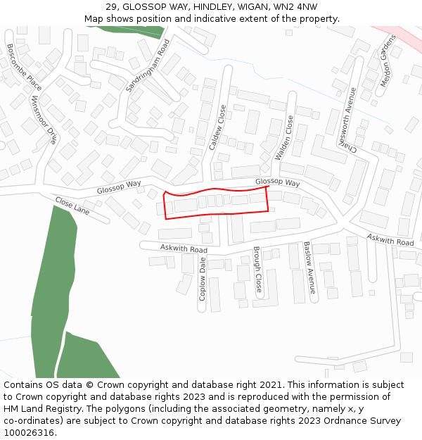 29, GLOSSOP WAY, HINDLEY, WIGAN, WN2 4NW: Location map and indicative extent of plot