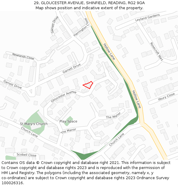 29, GLOUCESTER AVENUE, SHINFIELD, READING, RG2 9GA: Location map and indicative extent of plot