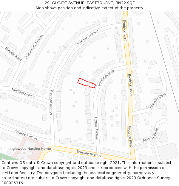 29, GLYNDE AVENUE, EASTBOURNE, BN22 9QE: Location map and indicative extent of plot