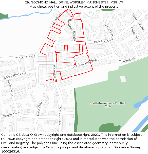 29, GODMOND HALL DRIVE, WORSLEY, MANCHESTER, M28 1YF: Location map and indicative extent of plot