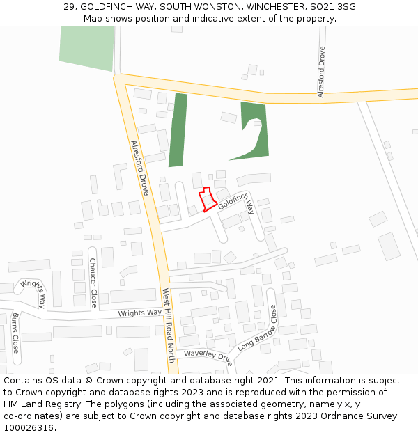 29, GOLDFINCH WAY, SOUTH WONSTON, WINCHESTER, SO21 3SG: Location map and indicative extent of plot