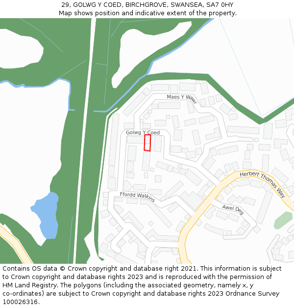 29, GOLWG Y COED, BIRCHGROVE, SWANSEA, SA7 0HY: Location map and indicative extent of plot