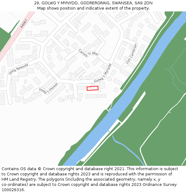 29, GOLWG Y MYNYDD, GODRERGRAIG, SWANSEA, SA9 2DN: Location map and indicative extent of plot