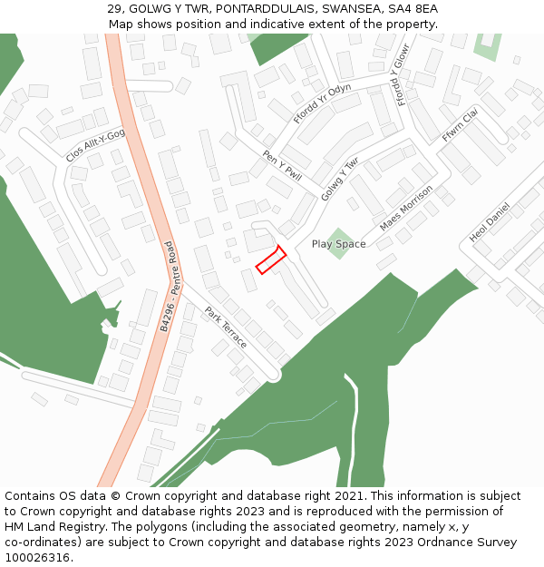 29, GOLWG Y TWR, PONTARDDULAIS, SWANSEA, SA4 8EA: Location map and indicative extent of plot