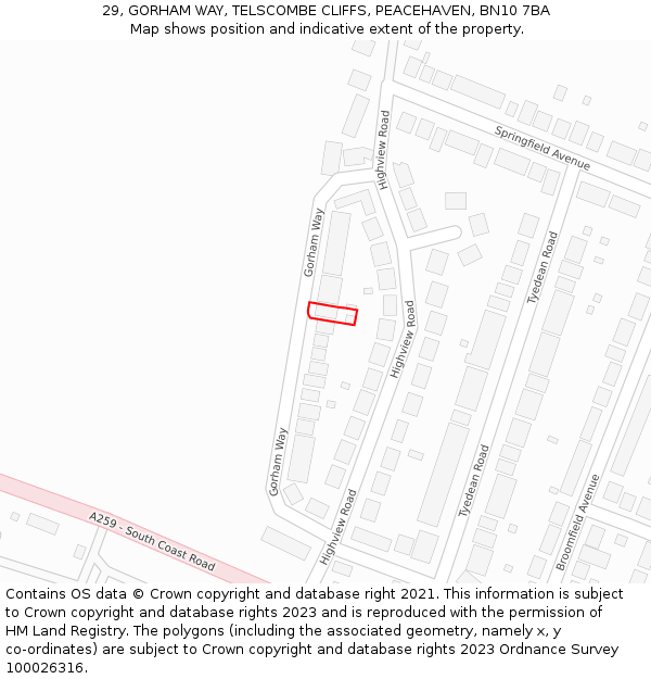 29, GORHAM WAY, TELSCOMBE CLIFFS, PEACEHAVEN, BN10 7BA: Location map and indicative extent of plot