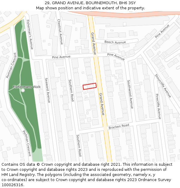 29, GRAND AVENUE, BOURNEMOUTH, BH6 3SY: Location map and indicative extent of plot
