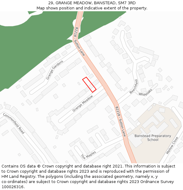 29, GRANGE MEADOW, BANSTEAD, SM7 3RD: Location map and indicative extent of plot