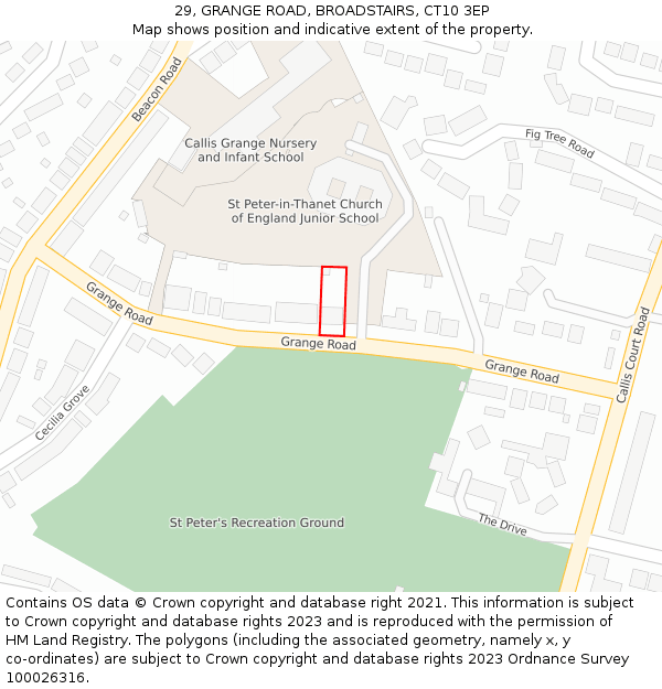 29, GRANGE ROAD, BROADSTAIRS, CT10 3EP: Location map and indicative extent of plot