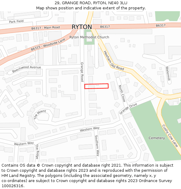 29, GRANGE ROAD, RYTON, NE40 3LU: Location map and indicative extent of plot