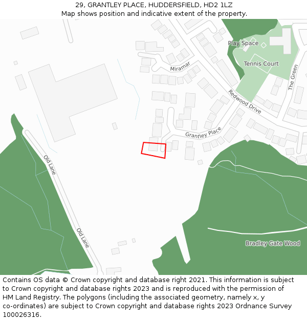 29, GRANTLEY PLACE, HUDDERSFIELD, HD2 1LZ: Location map and indicative extent of plot