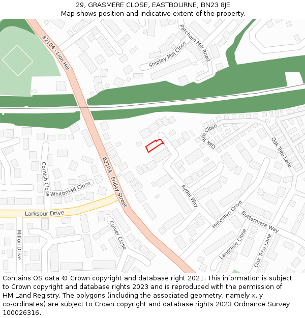 29, GRASMERE CLOSE, EASTBOURNE, BN23 8JE: Location map and indicative extent of plot