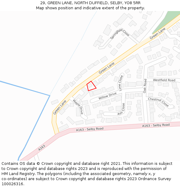 29, GREEN LANE, NORTH DUFFIELD, SELBY, YO8 5RR: Location map and indicative extent of plot