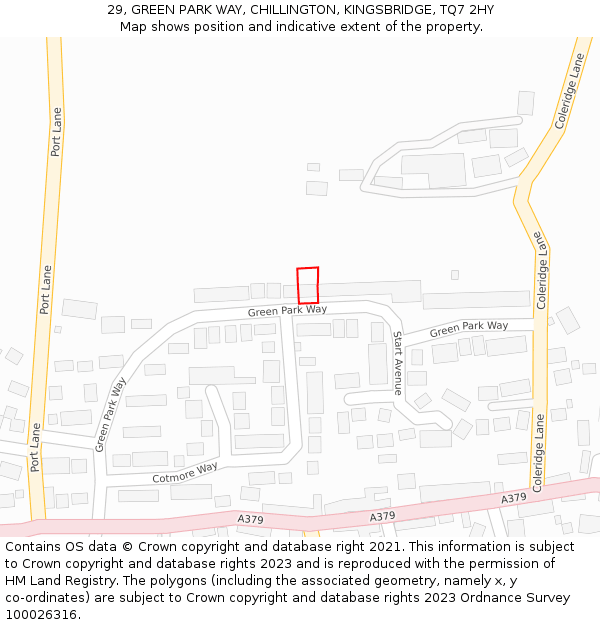 29, GREEN PARK WAY, CHILLINGTON, KINGSBRIDGE, TQ7 2HY: Location map and indicative extent of plot