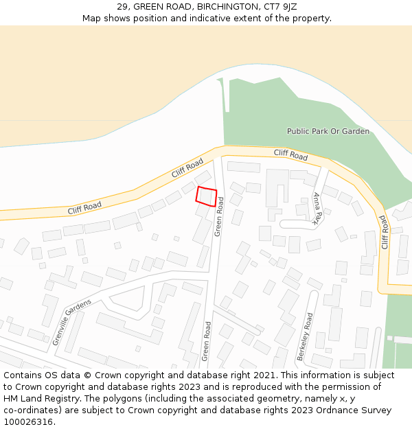 29, GREEN ROAD, BIRCHINGTON, CT7 9JZ: Location map and indicative extent of plot