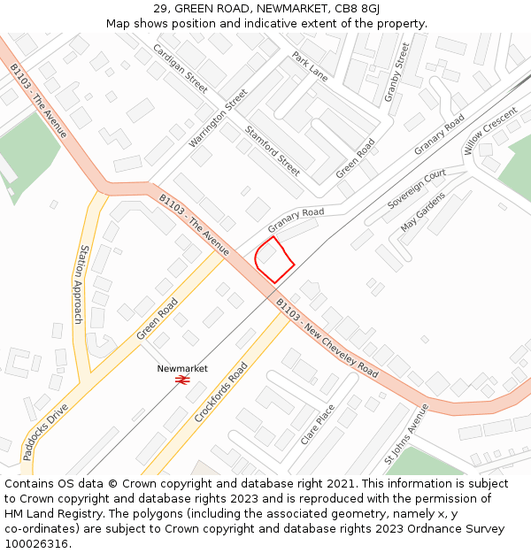 29, GREEN ROAD, NEWMARKET, CB8 8GJ: Location map and indicative extent of plot