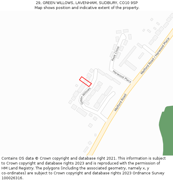 29, GREEN WILLOWS, LAVENHAM, SUDBURY, CO10 9SP: Location map and indicative extent of plot