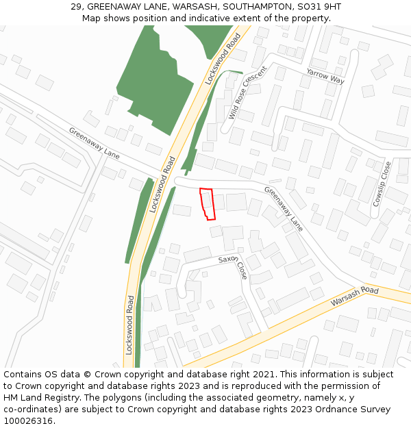 29, GREENAWAY LANE, WARSASH, SOUTHAMPTON, SO31 9HT: Location map and indicative extent of plot