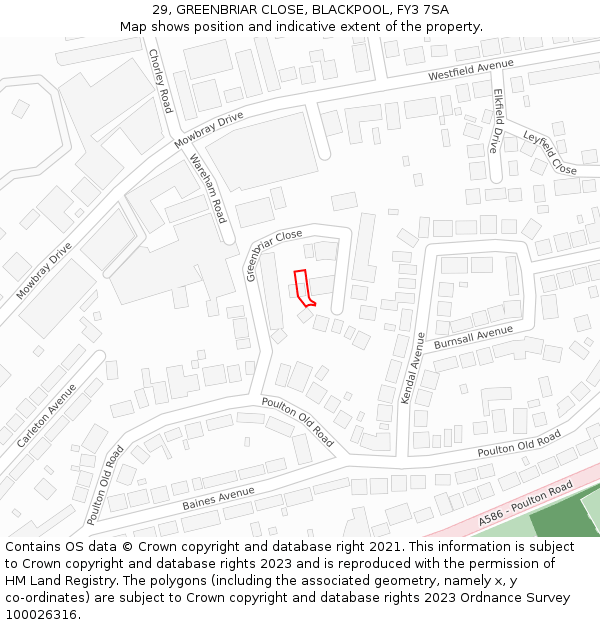 29, GREENBRIAR CLOSE, BLACKPOOL, FY3 7SA: Location map and indicative extent of plot