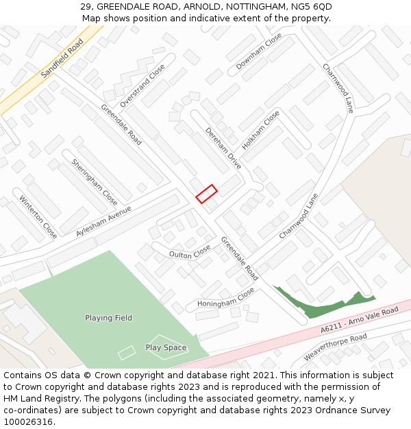 29, GREENDALE ROAD, ARNOLD, NOTTINGHAM, NG5 6QD: Location map and indicative extent of plot