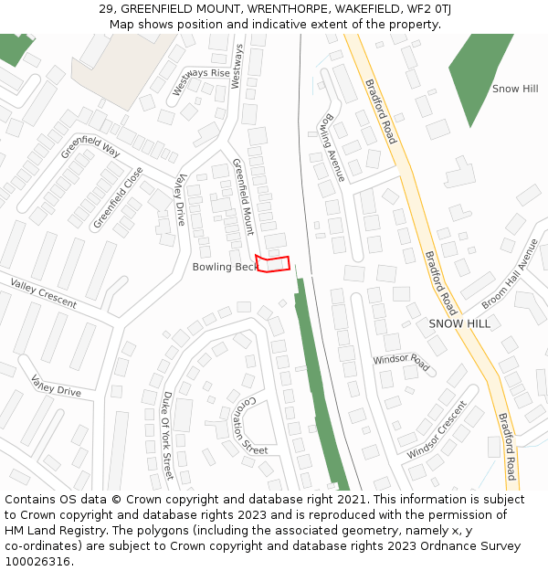 29, GREENFIELD MOUNT, WRENTHORPE, WAKEFIELD, WF2 0TJ: Location map and indicative extent of plot