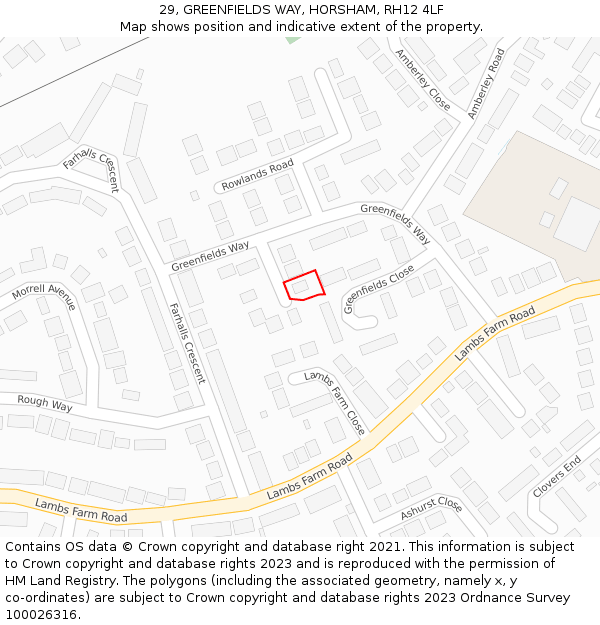 29, GREENFIELDS WAY, HORSHAM, RH12 4LF: Location map and indicative extent of plot