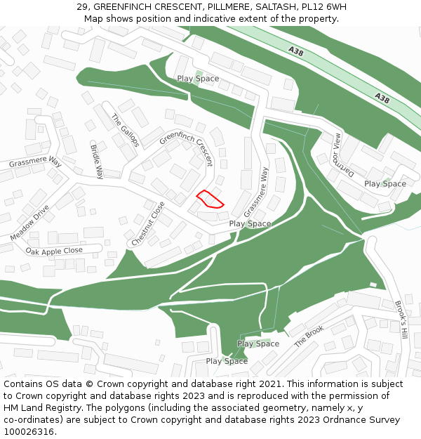 29, GREENFINCH CRESCENT, PILLMERE, SALTASH, PL12 6WH: Location map and indicative extent of plot