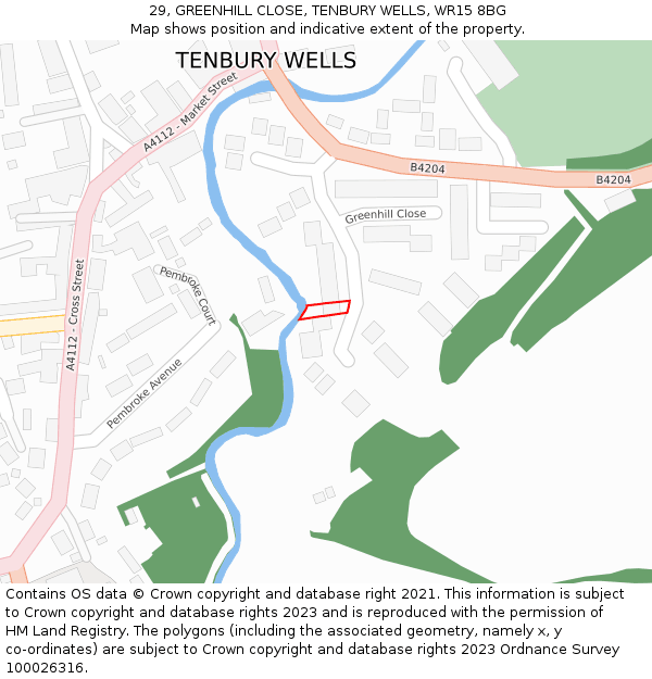 29, GREENHILL CLOSE, TENBURY WELLS, WR15 8BG: Location map and indicative extent of plot