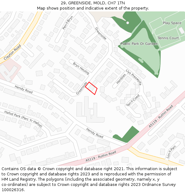 29, GREENSIDE, MOLD, CH7 1TN: Location map and indicative extent of plot