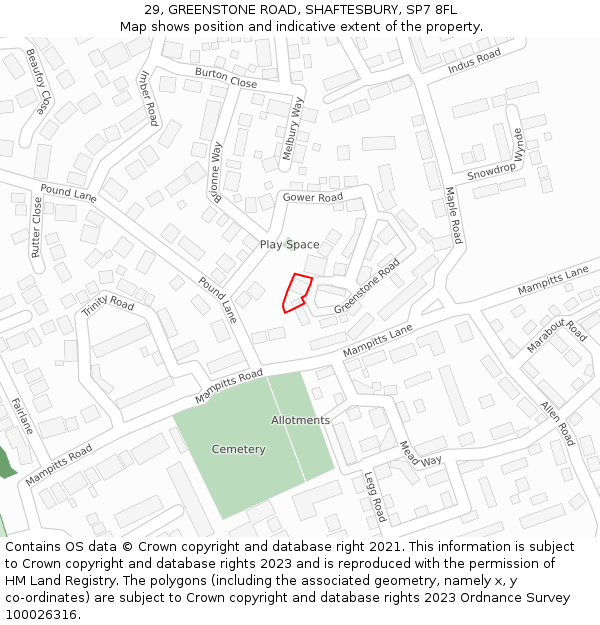 29, GREENSTONE ROAD, SHAFTESBURY, SP7 8FL: Location map and indicative extent of plot