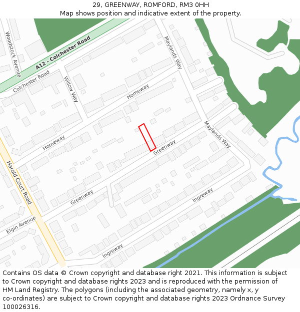 29, GREENWAY, ROMFORD, RM3 0HH: Location map and indicative extent of plot