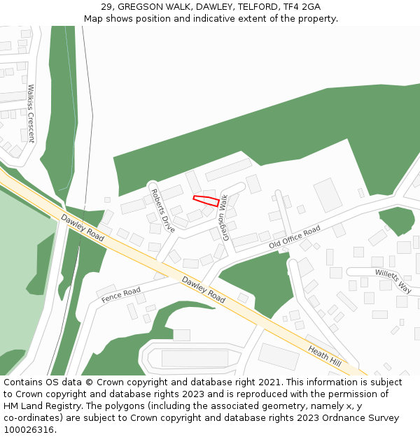 29, GREGSON WALK, DAWLEY, TELFORD, TF4 2GA: Location map and indicative extent of plot