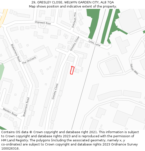 29, GRESLEY CLOSE, WELWYN GARDEN CITY, AL8 7QA: Location map and indicative extent of plot
