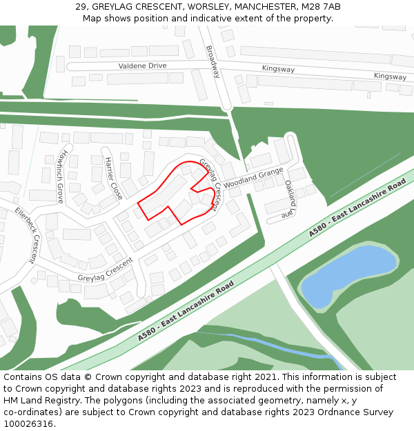 29, GREYLAG CRESCENT, WORSLEY, MANCHESTER, M28 7AB: Location map and indicative extent of plot