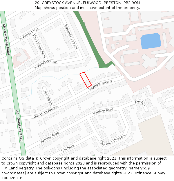 29, GREYSTOCK AVENUE, FULWOOD, PRESTON, PR2 9QN: Location map and indicative extent of plot