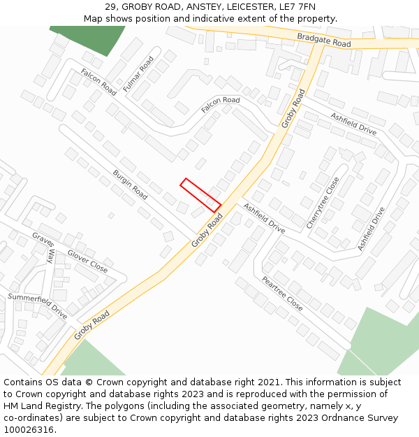 29, GROBY ROAD, ANSTEY, LEICESTER, LE7 7FN: Location map and indicative extent of plot