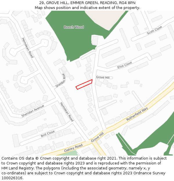 29, GROVE HILL, EMMER GREEN, READING, RG4 8PN: Location map and indicative extent of plot