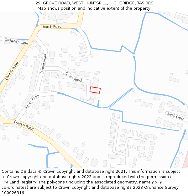 29, GROVE ROAD, WEST HUNTSPILL, HIGHBRIDGE, TA9 3RS: Location map and indicative extent of plot