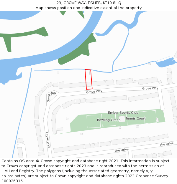 29, GROVE WAY, ESHER, KT10 8HQ: Location map and indicative extent of plot