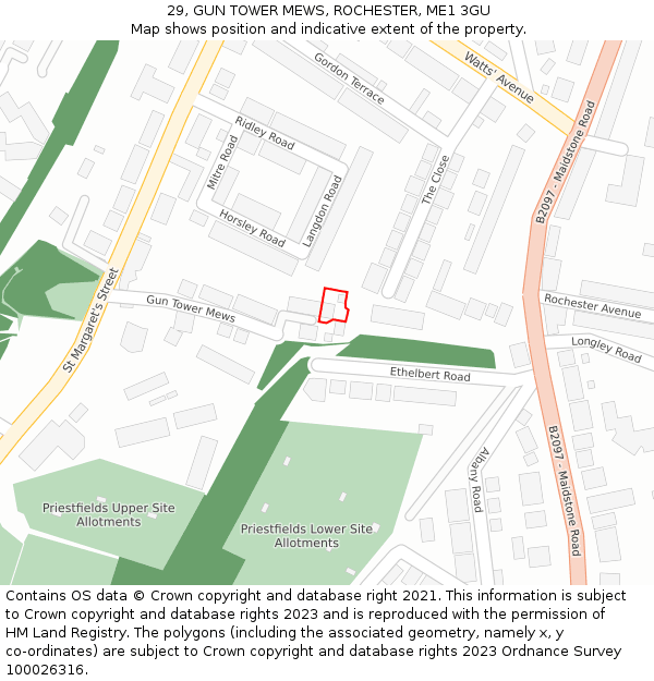 29, GUN TOWER MEWS, ROCHESTER, ME1 3GU: Location map and indicative extent of plot