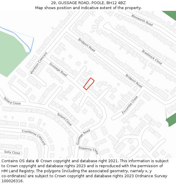 29, GUSSAGE ROAD, POOLE, BH12 4BZ: Location map and indicative extent of plot