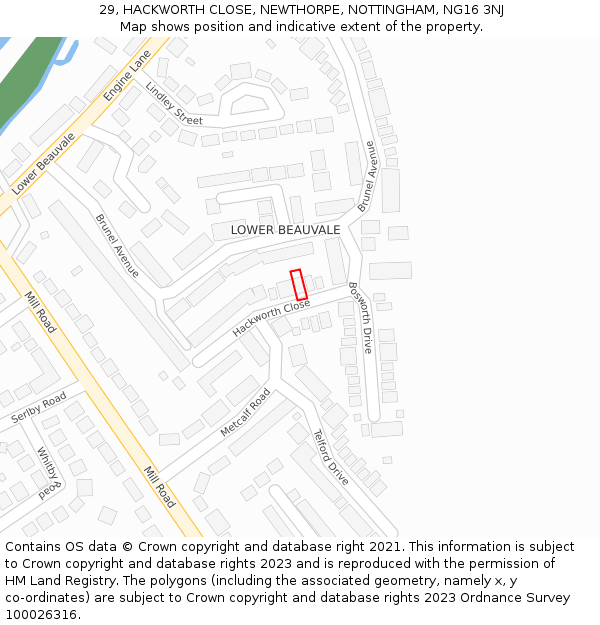 29, HACKWORTH CLOSE, NEWTHORPE, NOTTINGHAM, NG16 3NJ: Location map and indicative extent of plot