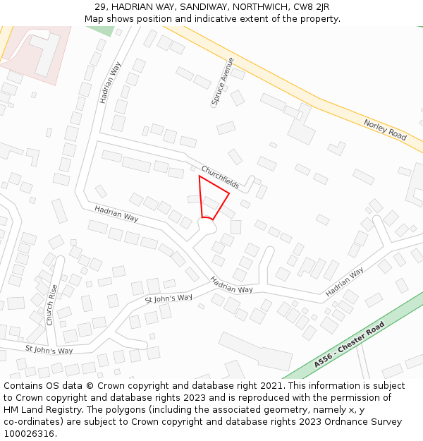 29, HADRIAN WAY, SANDIWAY, NORTHWICH, CW8 2JR: Location map and indicative extent of plot