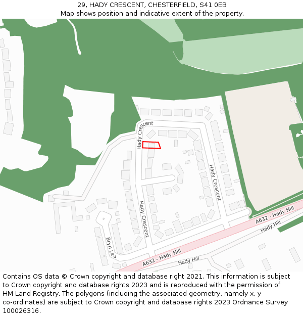 29, HADY CRESCENT, CHESTERFIELD, S41 0EB: Location map and indicative extent of plot