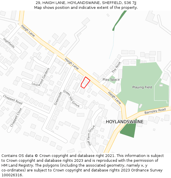 29, HAIGH LANE, HOYLANDSWAINE, SHEFFIELD, S36 7JJ: Location map and indicative extent of plot