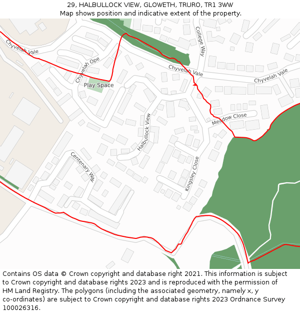 29, HALBULLOCK VIEW, GLOWETH, TRURO, TR1 3WW: Location map and indicative extent of plot