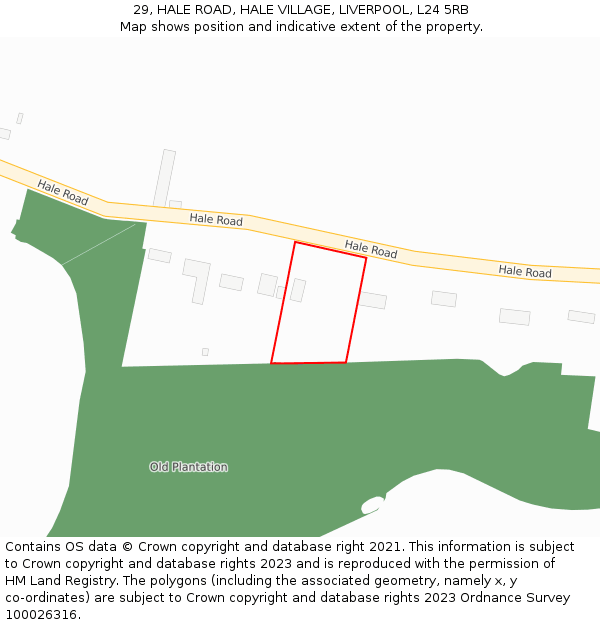 29, HALE ROAD, HALE VILLAGE, LIVERPOOL, L24 5RB: Location map and indicative extent of plot