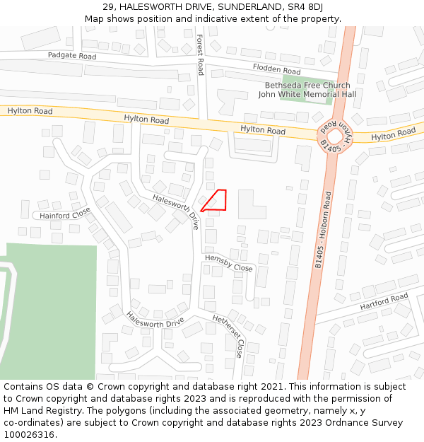 29, HALESWORTH DRIVE, SUNDERLAND, SR4 8DJ: Location map and indicative extent of plot