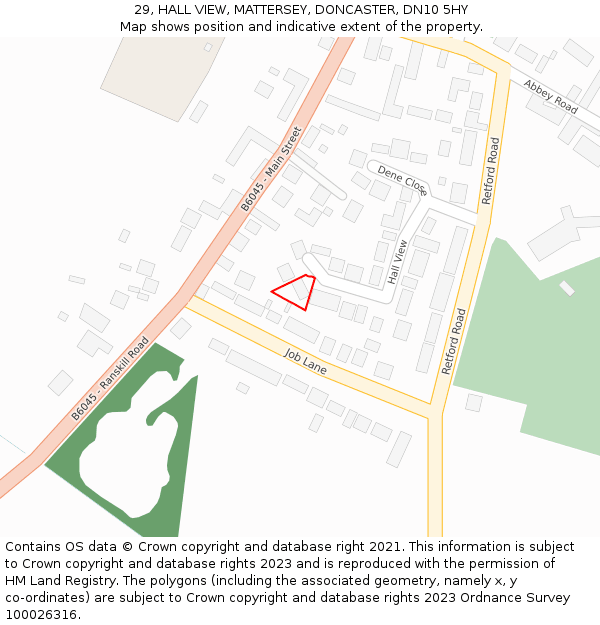 29, HALL VIEW, MATTERSEY, DONCASTER, DN10 5HY: Location map and indicative extent of plot