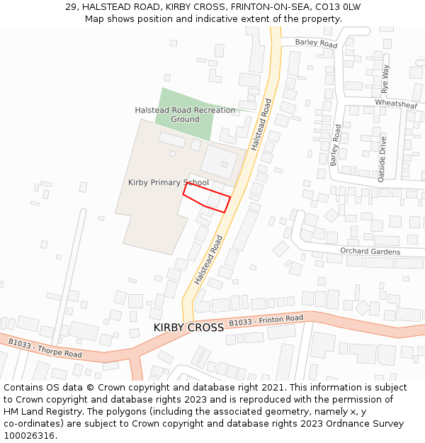 29, HALSTEAD ROAD, KIRBY CROSS, FRINTON-ON-SEA, CO13 0LW: Location map and indicative extent of plot