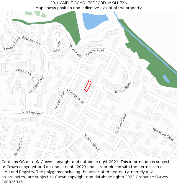 29, HAMBLE ROAD, BEDFORD, MK41 7XN: Location map and indicative extent of plot